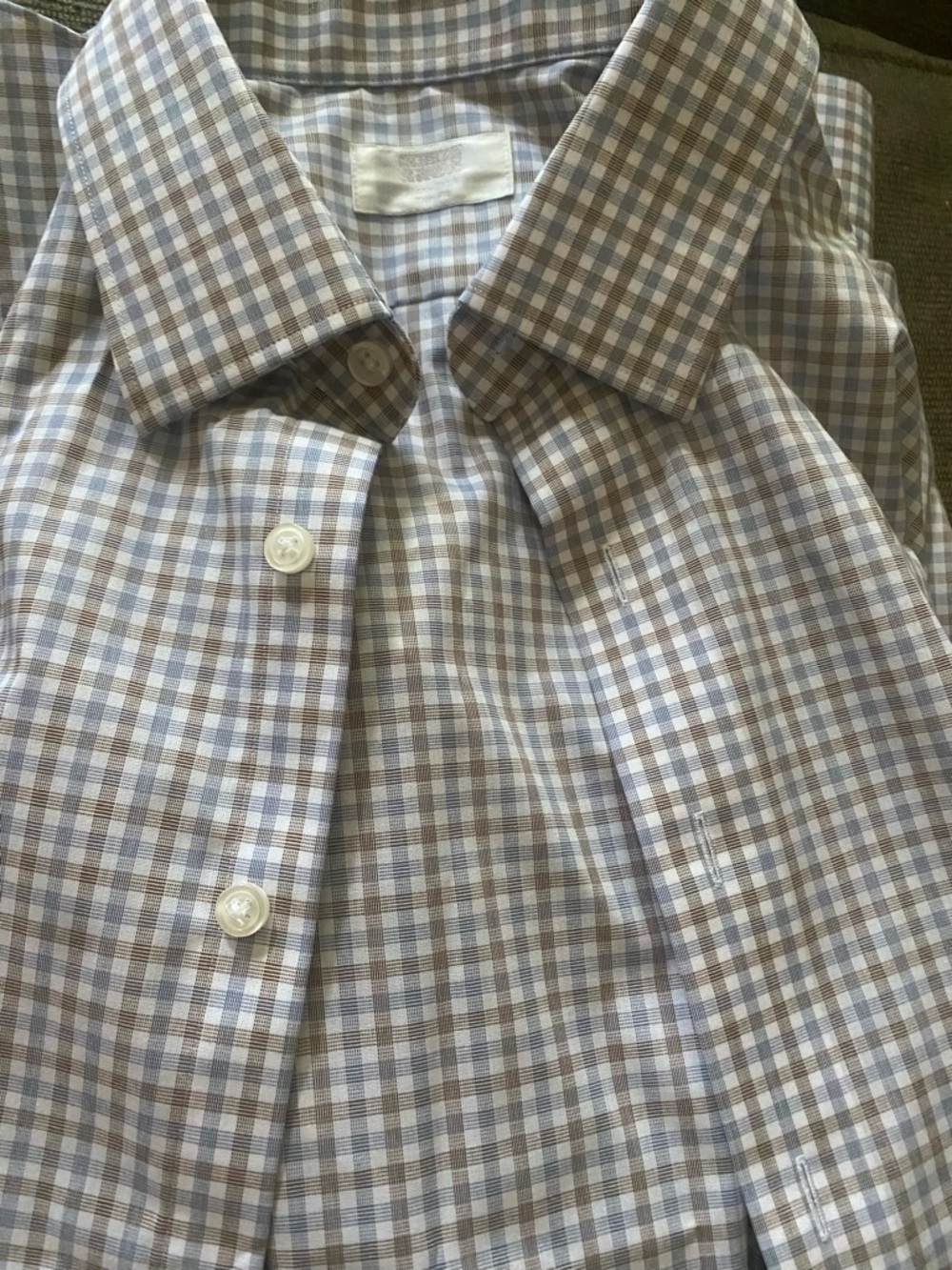 Nordstrom Rack Men's Beige, Teal and White Checked Dress Shirt NWT